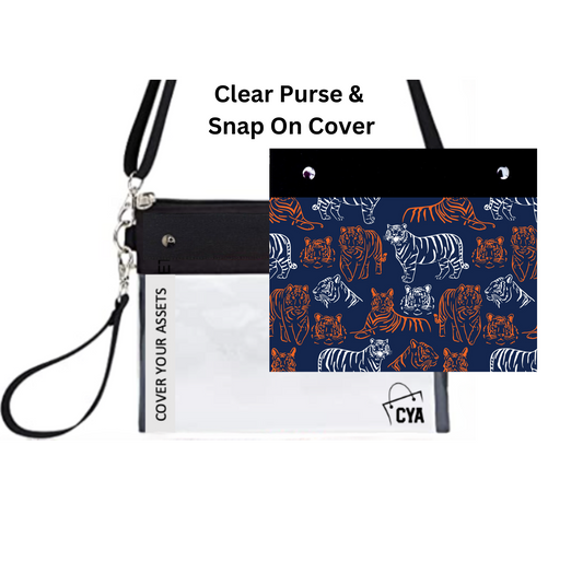 Navy w Wh & Orange Tigers - Wide - Purse & Cover