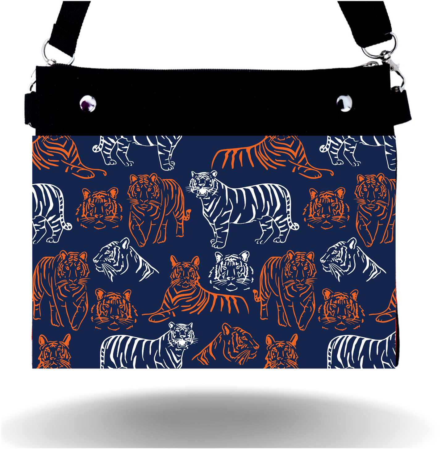 Navy w Wh & Orange Tigers - Wide - Purse & Cover