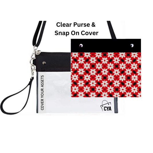 Red, Black & White Flowers - Wide - Purse & Cover