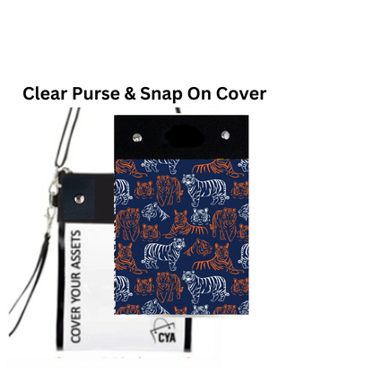 Navy w Wh & Orange Tigers - Tall - Purse & Cover